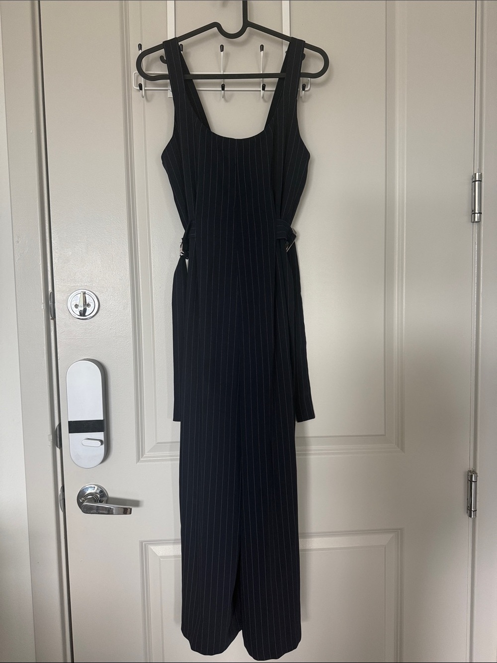 Topshop Navy Pinstripe Wide-Leg Jumpsuit